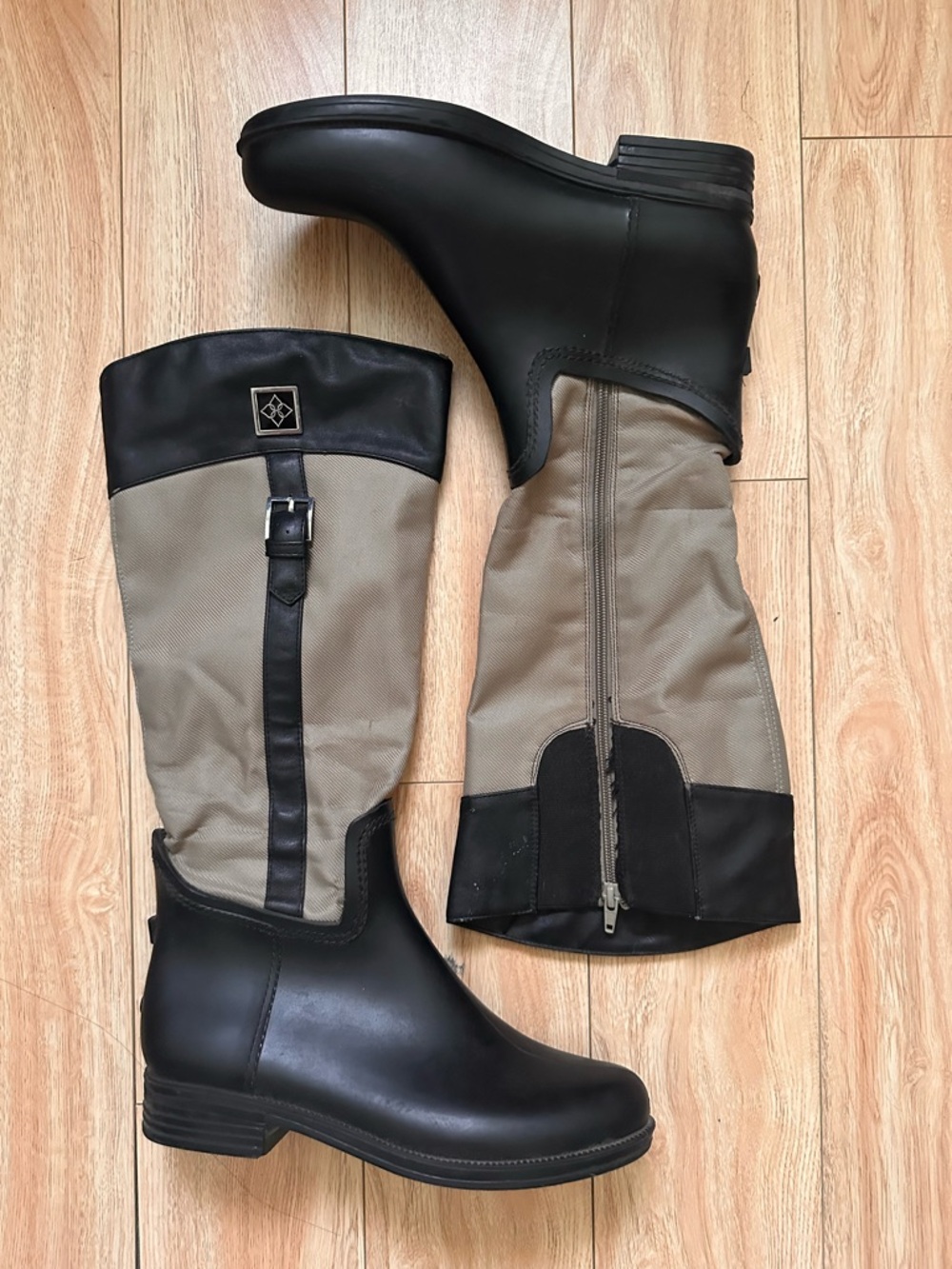 Black and Taupe Women's Riding Boots
